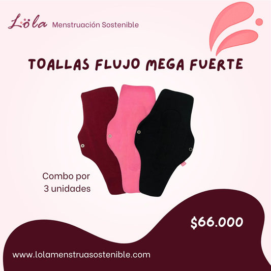 Toallas Flujo Mega Fuerte - combo por 3